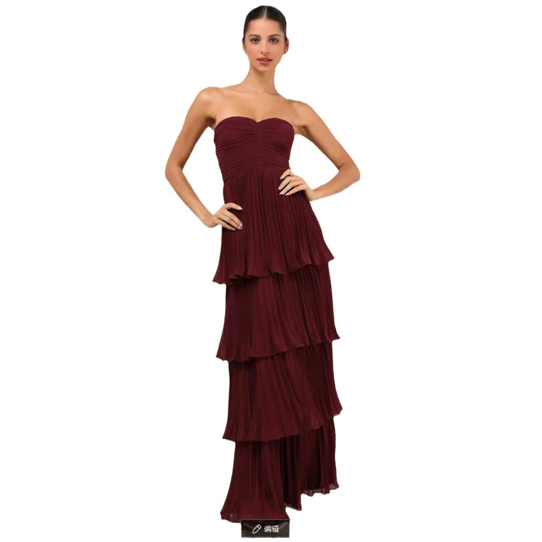 Damen Schickes Maxikleid mit fließendem Rock und Rüschendetails Drune