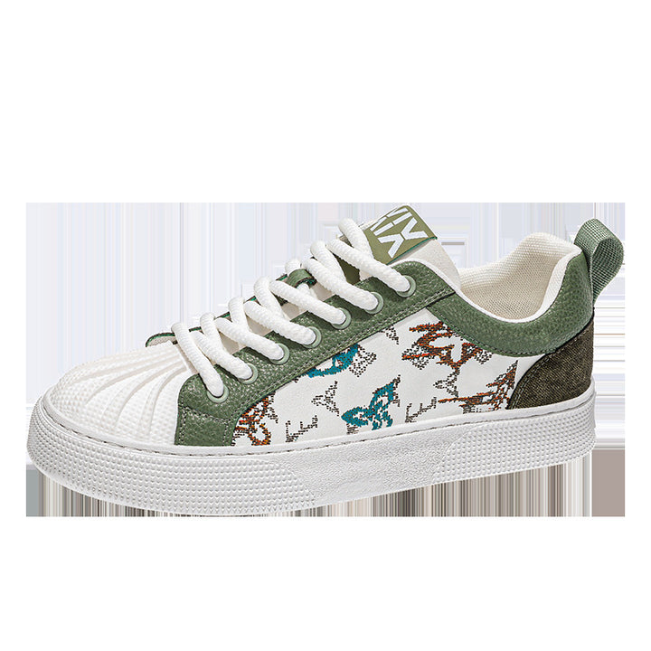 Damen Low-Top Sneaker mit besticktem Schmetterlingsmuster und strukturierter Zehenkappe Drune