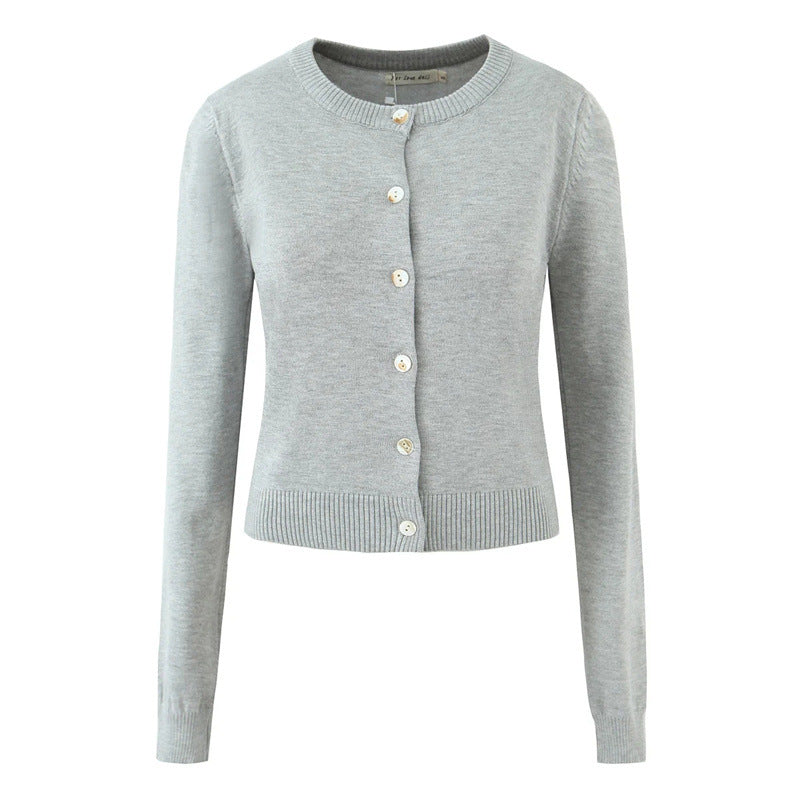 Damen langlebige Strickjacke mit Knopfverschluss und Rundhalsausschnitt Drune