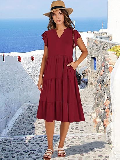 Damen Freizeit-Maxikleid mit überraschenden Rüschendetails und praktischen Taschen Drune