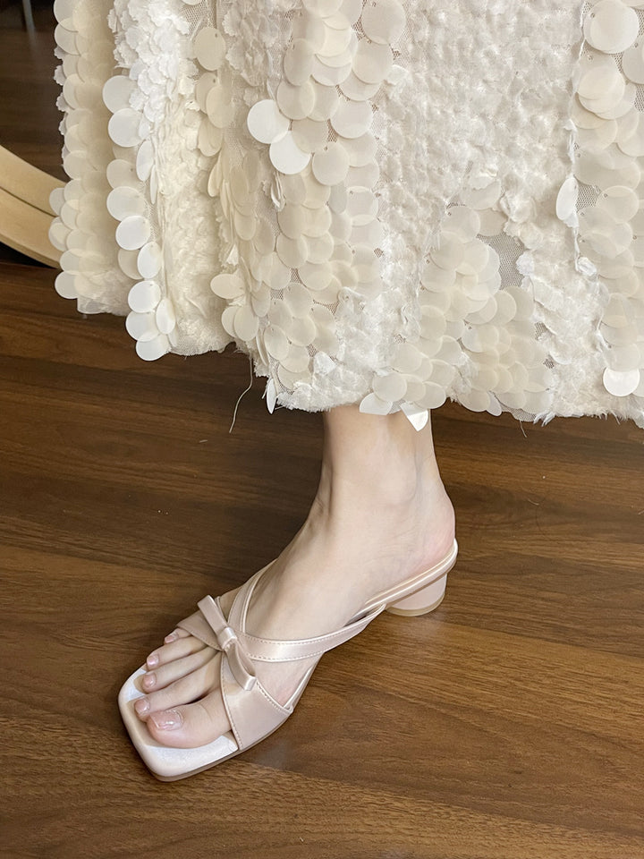 Damen Mules mit elegantem Schleifen-Design und komfortablem Blockabsatz Drune