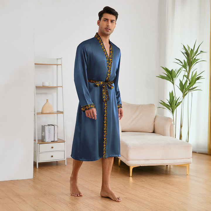 Herren Satin Morgenmantel mit stilvollem Schalkragen und seitlichen Taschen Drune