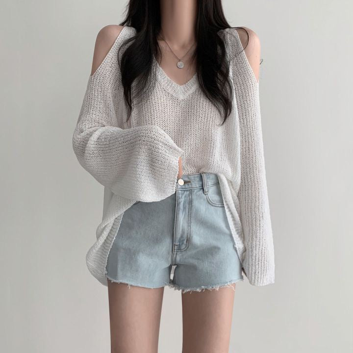 Damen lässiger Pullover mit offenen Schultern und weitem Schnitt Drune