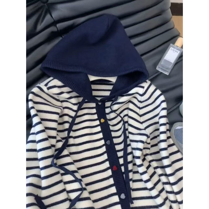 Damen Strickjacke mit Kapuze und gestreiftem Design Drune
