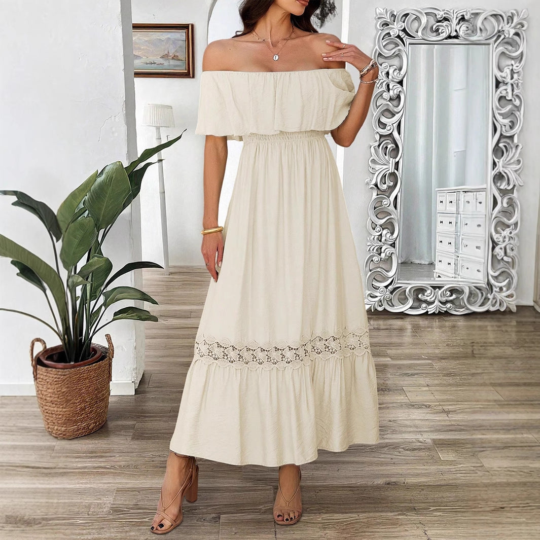 Damen Off-Shoulder Maxikleid mit Rüschendetails Drune