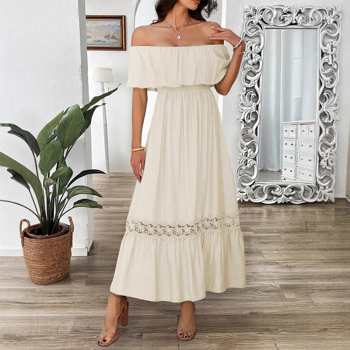 Damen Off-Shoulder Maxikleid mit Rüschendetails Drune