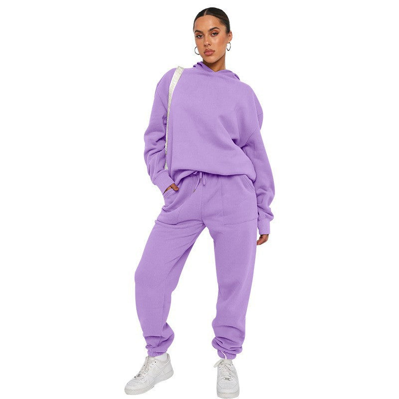 Damen nan oversized Kapuzen-Loungewear-Set mit Kängurutasche und elastischem Knöchelabschluss Drune