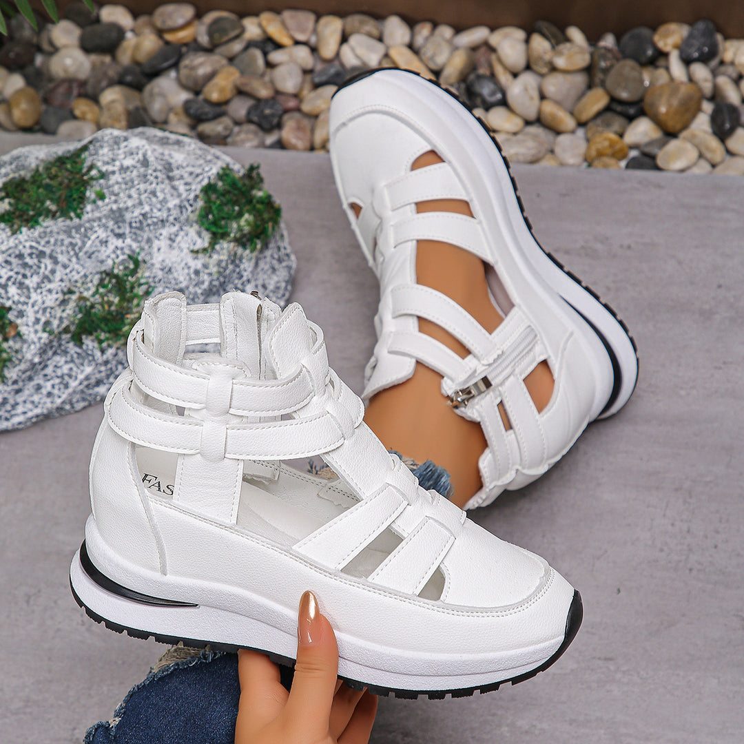 Damen Plateau-Slipper mit Klettverschluss und Cut-Out-Design Drune