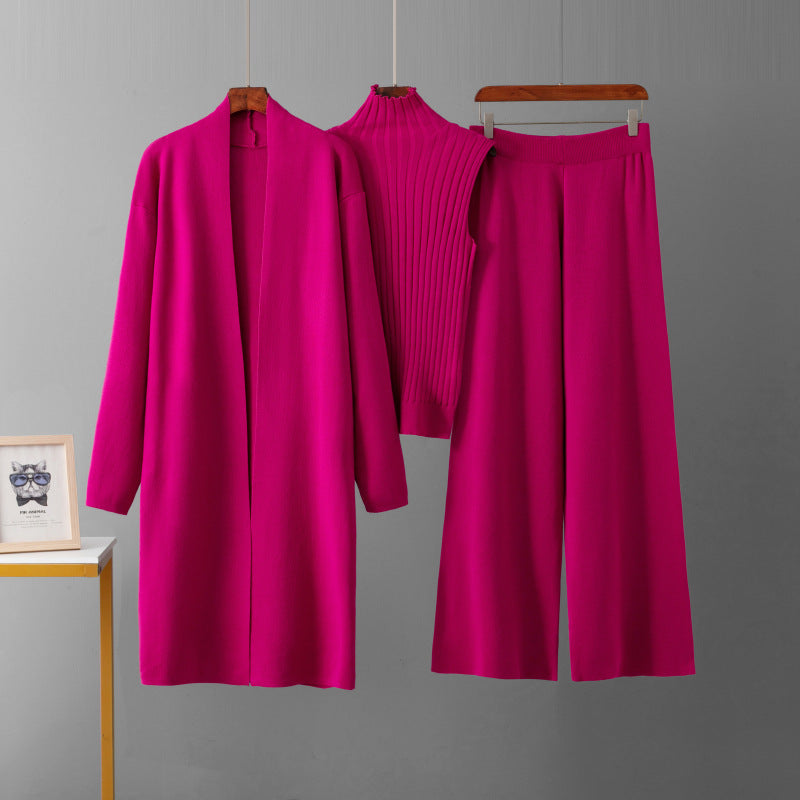 Damen modernes Strickanzug mit Longcardigan und hochwertigem Top Drune