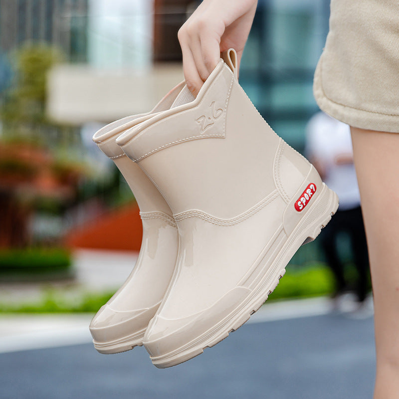 Damen Ankle‑Gummistiefel im Chelsea‑Stil mit glänzender Schutzschicht und griffiger Profilsohle Drune
