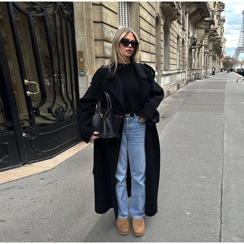 Damen Eleganter Oversized-Trenchcoat mit modischem Gürtel und breiten Ärmeln Drune