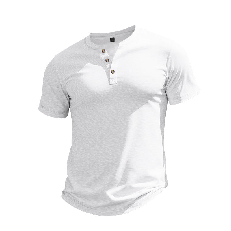 Herren Kurzarm-Henley-T-Shirt aus weicher Baumwolle mit dekorativer Knopfleiste Drune