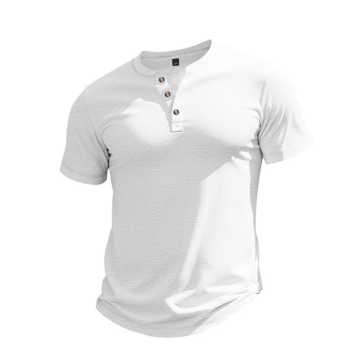 Herren Kurzarm-Henley-T-Shirt aus weicher Baumwolle mit dekorativer Knopfleiste Drune