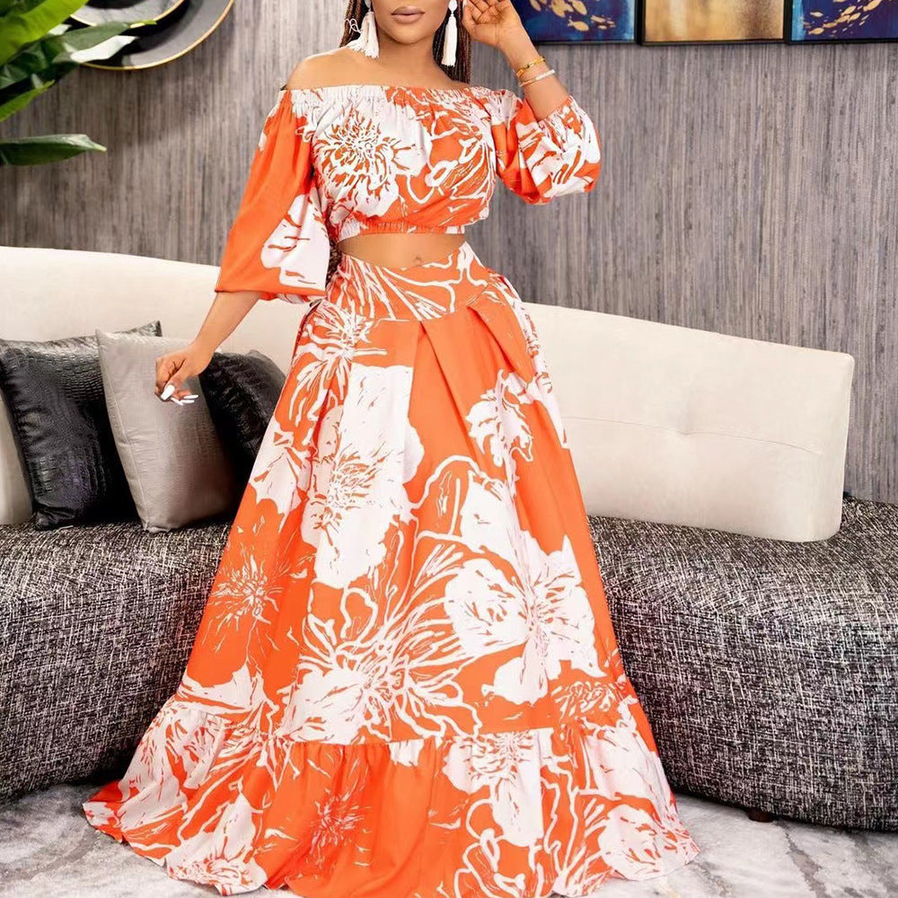 Damen Maxikleid mit überschnittenen Ärmeln und weitem Rock Drune