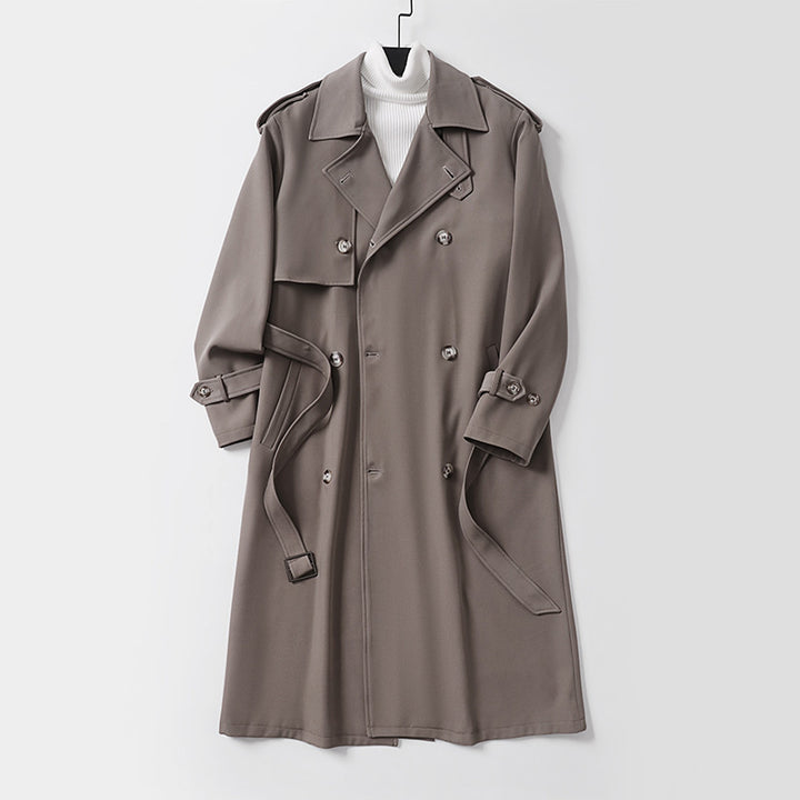 Damen klassischer Doppelreihiger Trenchcoat mit Taillengürtel und Schalkragen Drune