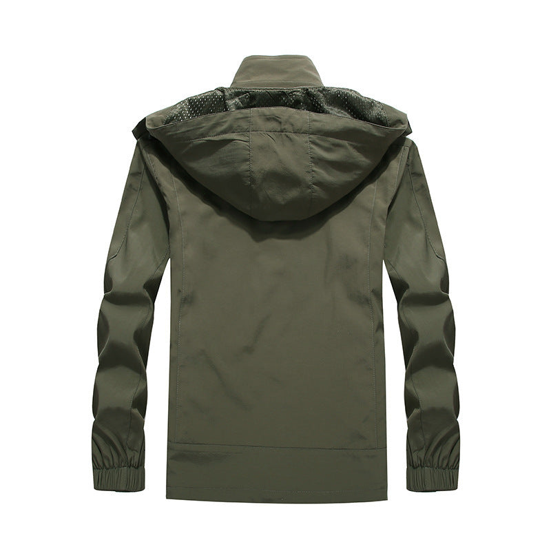 Herren wasserabweisende Outdoorjacke im technischen Parkastil mit abnehmbarer Kapuze Drune
