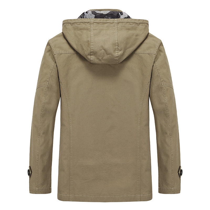 Herren Kapuzen-Canvasparka im Fieldstil mit Camouflage-Innenfutter und Multifunktionstaschen Drune