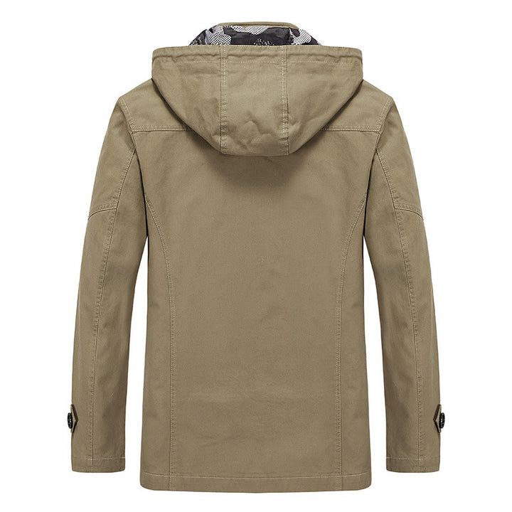 Herren Kapuzen-Canvasparka im Fieldstil mit Camouflage-Innenfutter und Multifunktionstaschen Drune