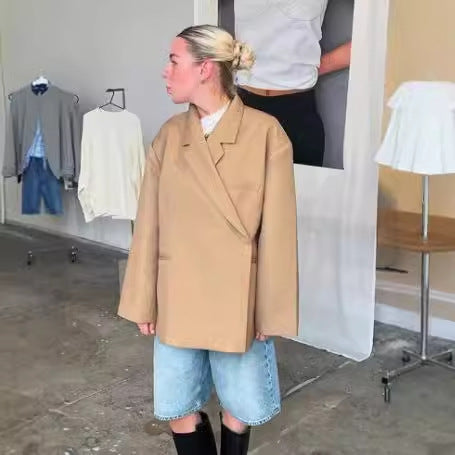 Damen 300+ Boxy-Oversize Blazer mit fallendem Revers, verdeckter Knopfleiste und Leistentaschen Drune