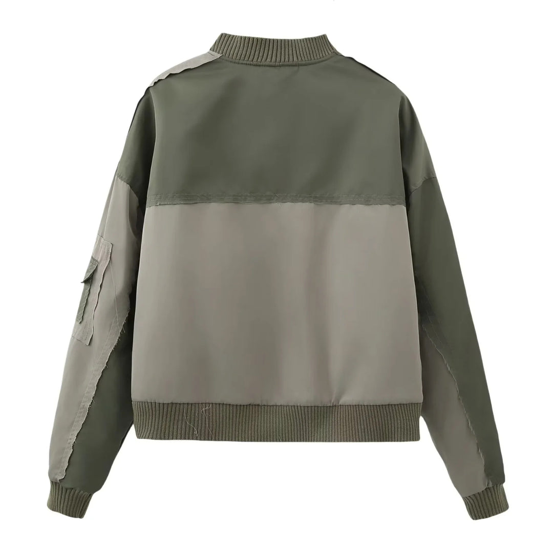 Damen nan urbaner Bomberjacke mit Kontrastpaneelen, Oversize-Silhouette, Front- und Ärmeltaschen Drune