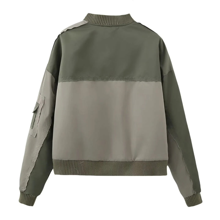 Damen nan urbaner Bomberjacke mit Kontrastpaneelen, Oversize-Silhouette, Front- und Ärmeltaschen Drune