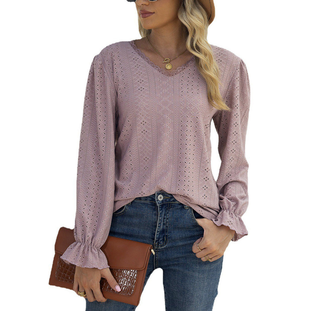 Damen Blusenshirt mit Lochmuster und elastischen Ärmelbündchen Drune