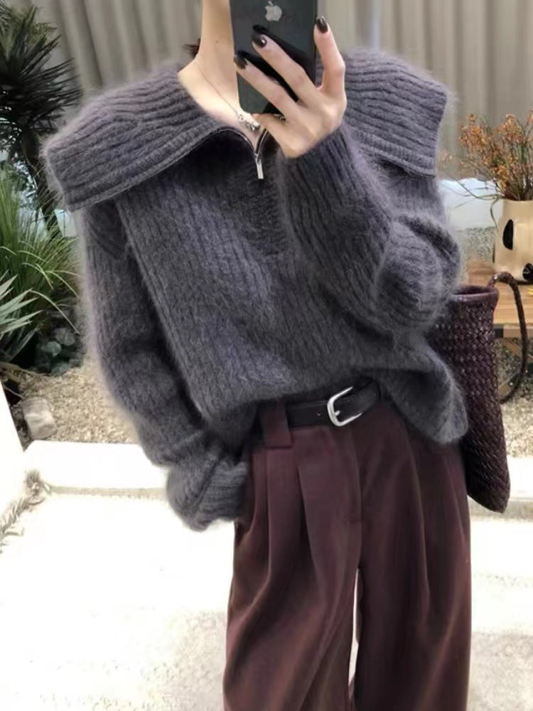 Damen Strickpullover mit weitem Ausschnitt und lässigem Schnitt Drune