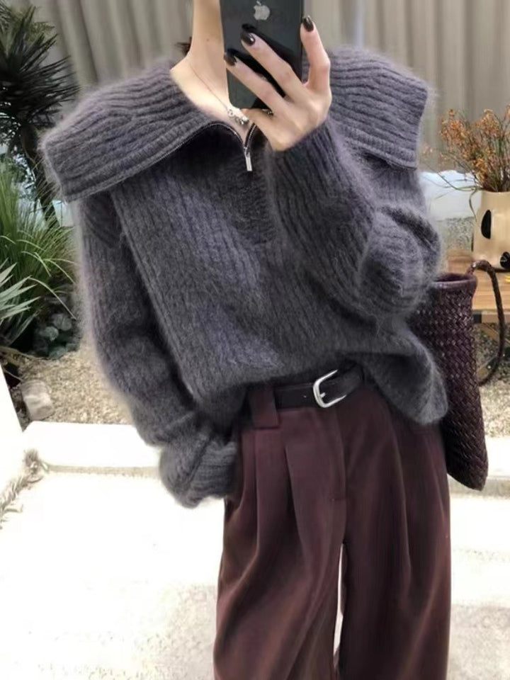 Damen Strickpullover mit weitem Ausschnitt und lässigem Schnitt Drune
