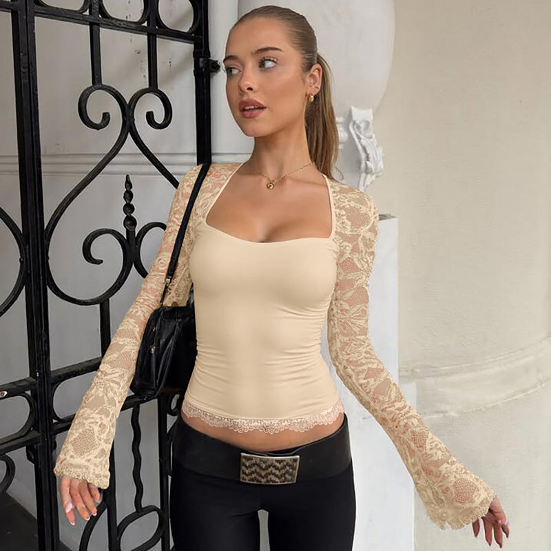 Damen Elegantes Oberteil mit Spitzendetails Drune