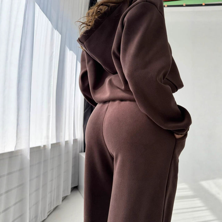 Damen bequemer Fleece-Sweatanzug mit elastischem Bund und modischen Details Drune
