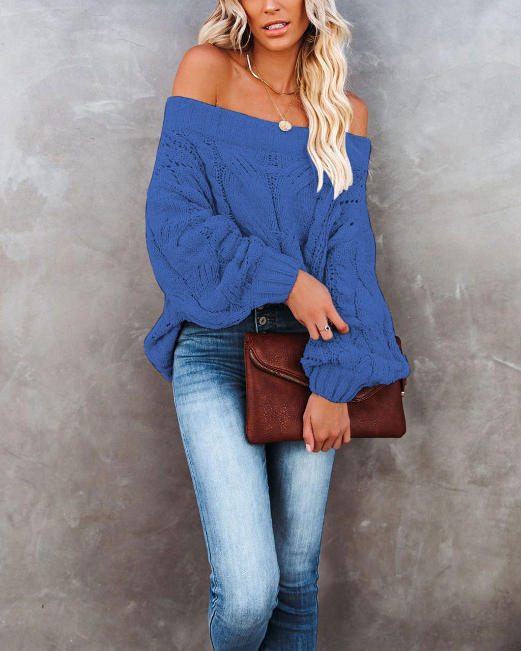 Damen Oversized Strickpullover mit weitem Ausschnitt und Rippdetails Drune