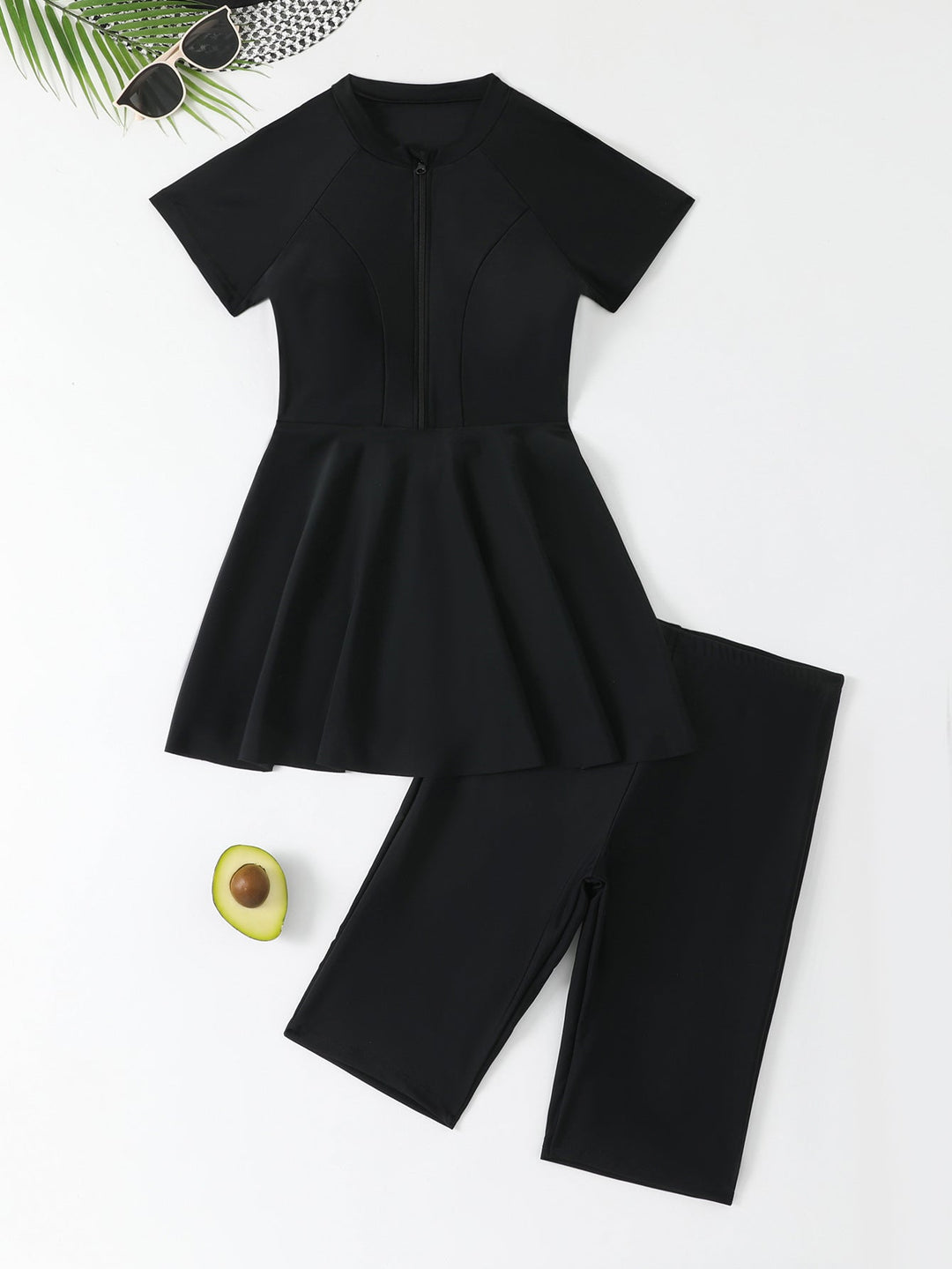 Damen Schwimmkleid mit Reißverschluss und passenden Shorts Drune