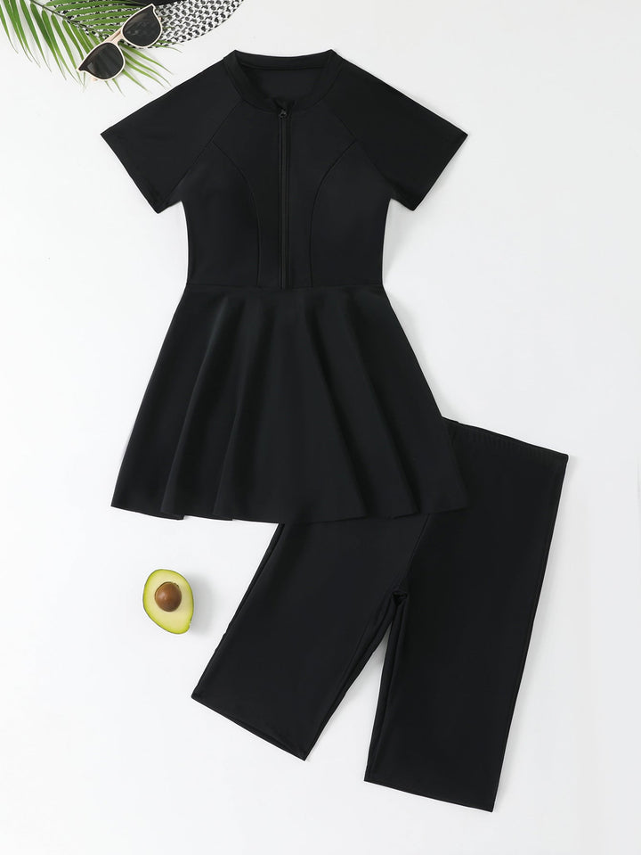 Damen Schwimmkleid mit Reißverschluss und passenden Shorts Drune