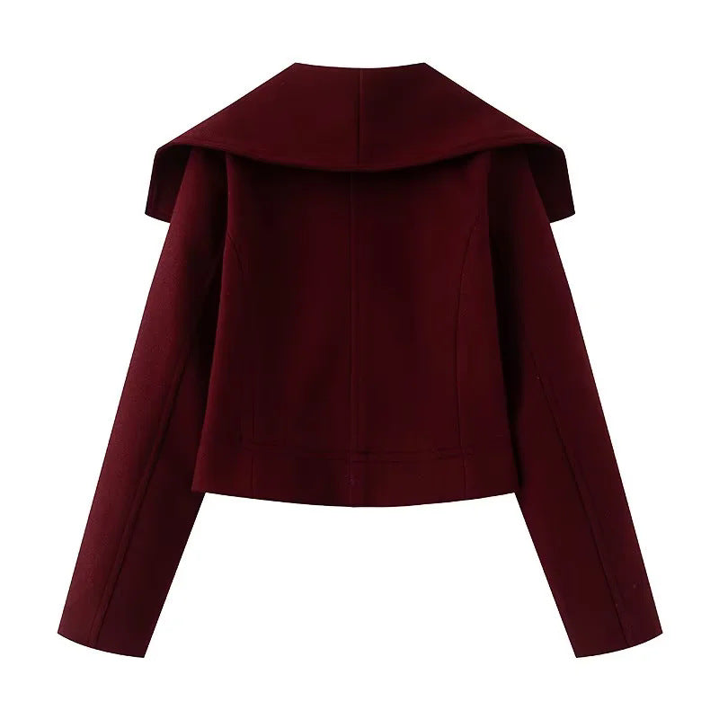 Damen nan cropped marineinspirierter Kurzmantel-Blouson mit übergroßem Schalkragen und dekorativer Doppelknopfleiste Drune