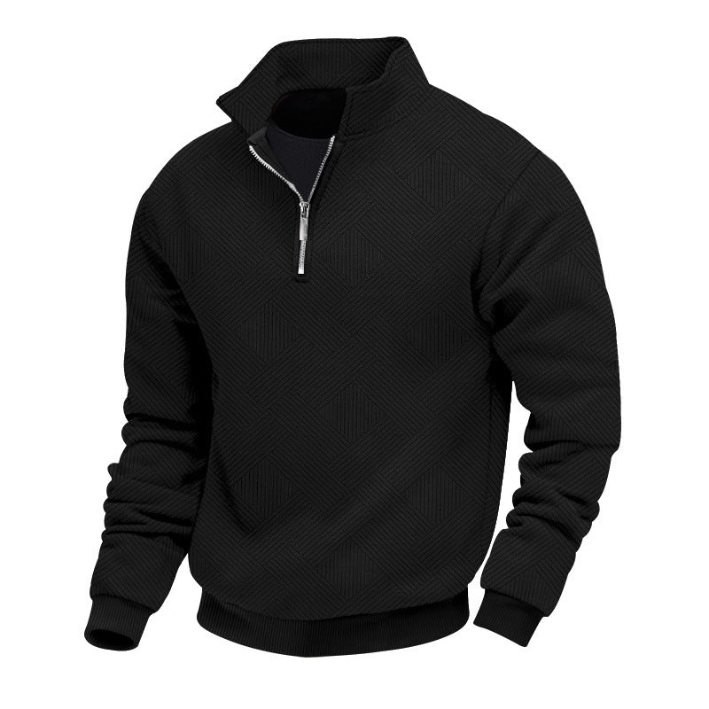 Herren Feinstrukturierter Halbzip-Pullover mit grafischer Waffelstrick-Optik und Stehkragen Drune