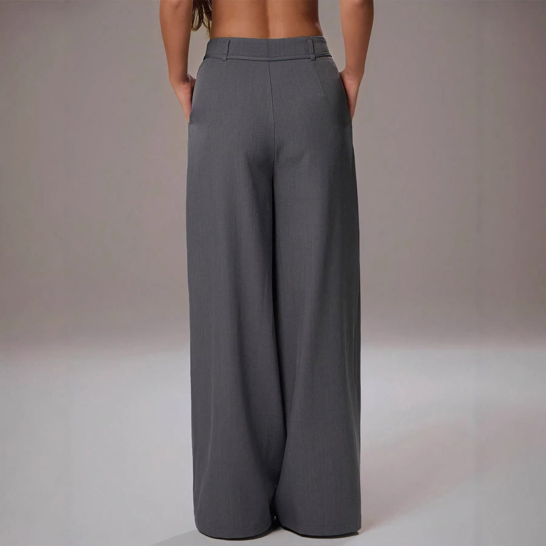 Damen Hochtaillierte Palazzo-Hose mit Bundfalten, Tunnelzug und weitem Bein Drune