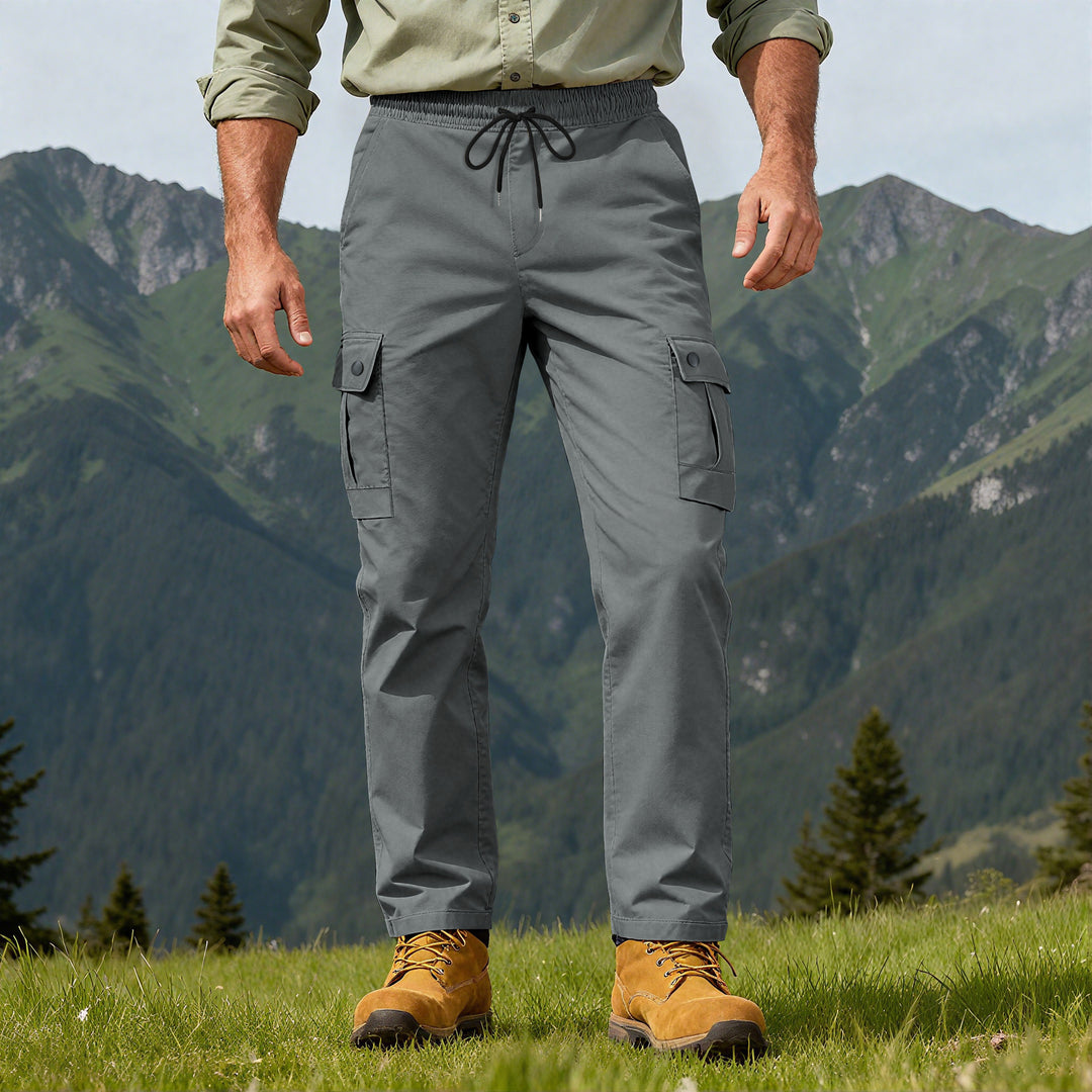 Herren Outdoor-Cargohose mit elastischem Tunnelzugbund und Druckknopf-Taschen Drune