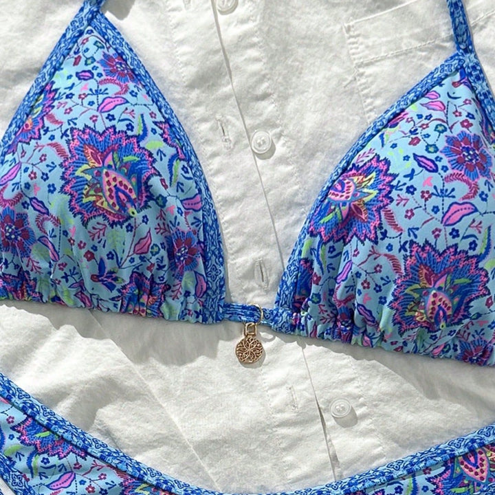 Damen Triangel-Bikini mit lebhaftem Blumenmuster Drune