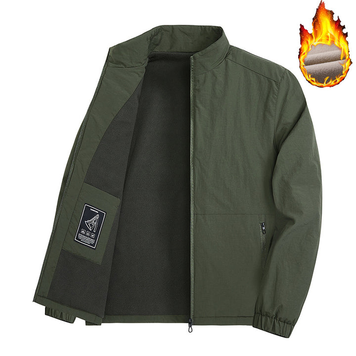 Herren Leichte winddichte Fleece‑gefütterte Übergangsjacke mit Stehkragen und Reißverschlüssen Drune