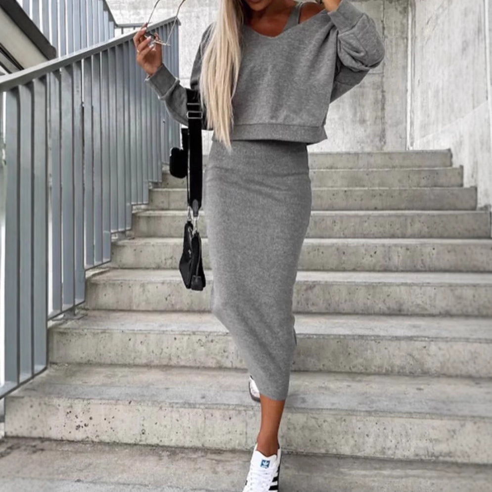 Damen nan ärmelloses Feinstrick-Maxikleid mit V-Ausschnitt, körpernaher Silhouette und stretchigem Baumwollmix Drune