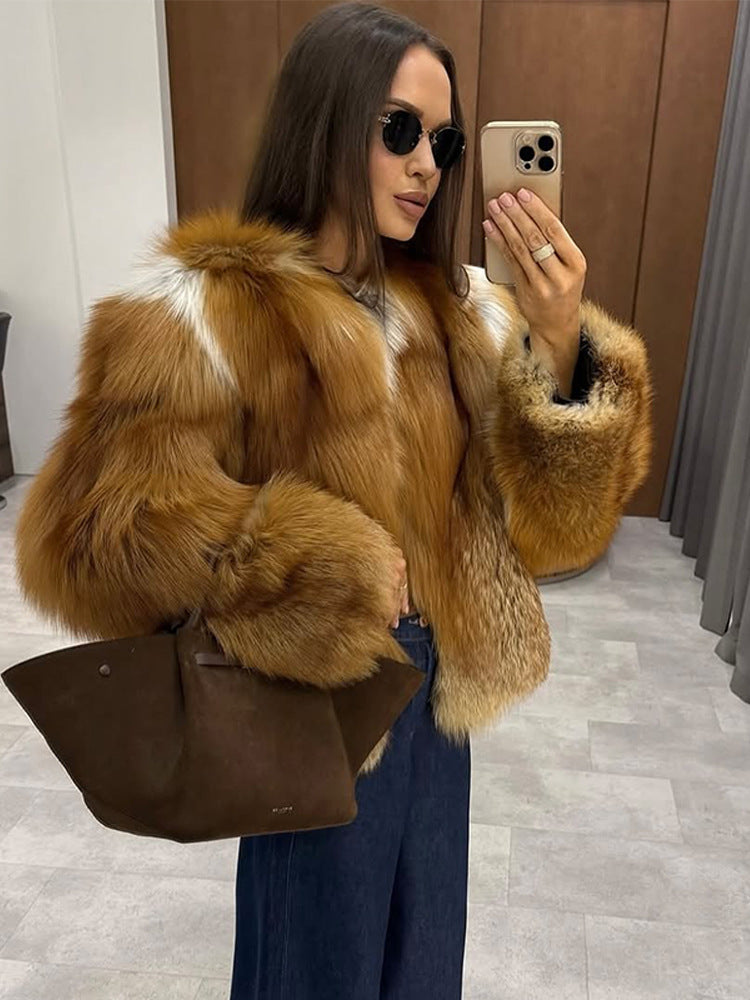 Damen Boxy-Kurzmantel im Multi-Layer Fauxfur-Look mit voluminösen Ärmeln Drune