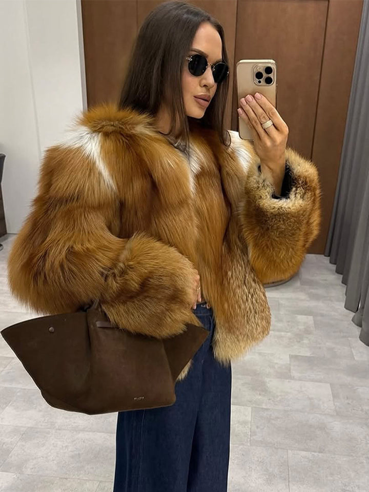 Damen Boxy-Kurzmantel im Multi-Layer Fauxfur-Look mit voluminösen Ärmeln Drune