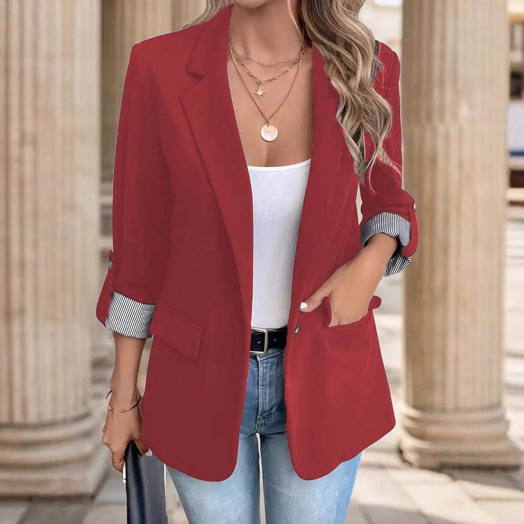 Damen schicke Blazerjacke mit kontrastierenden Ärmeldetails Drune