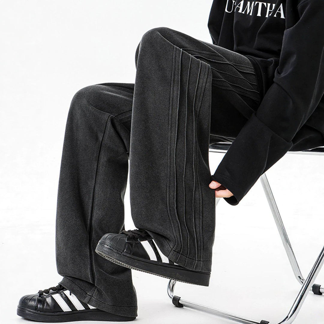 Herren weite Samt-Relaxhose mit Kordelzug und betonten Seitennähten Drune