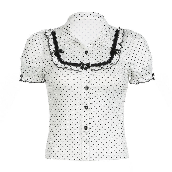 Damen Vintage Polka Dot Bluse mit Puffärmeln Drune