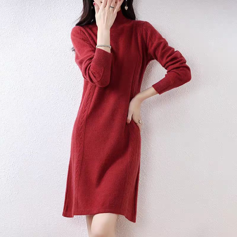 Damen Edles Strickkleid mit feinen Zopfmustern Drune
