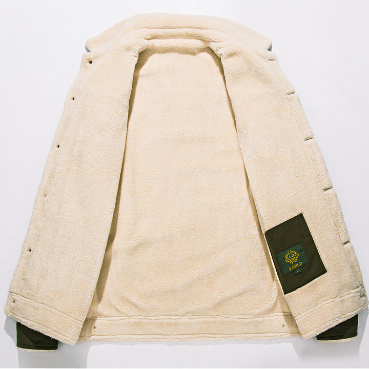 Herren Canvas-Truckerjacke mit durchgehendem Sherpa-Innenfutter und Umlegekragen Drune