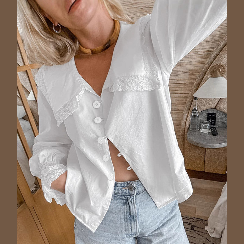 Damen Bluse mit großen Spitzeneinsätzen Drune