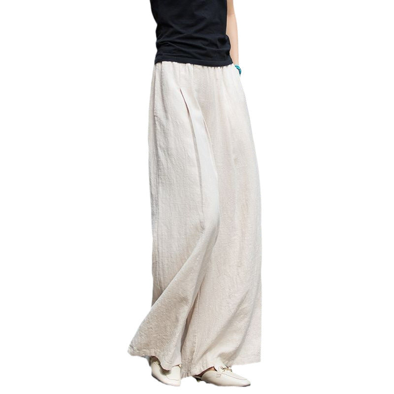 Damen Weite Leinenhose mit elegantem Schnitt und elastischem Bund Drune