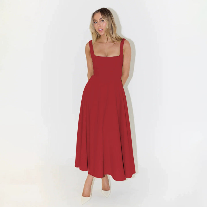 Damen Maxikleid mit elegantem quadratischem Ausschnitt und schwingendem Rock Drune